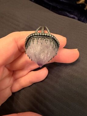 Amethyst Crystal Point Ring in Silver-Tone Crown Setting